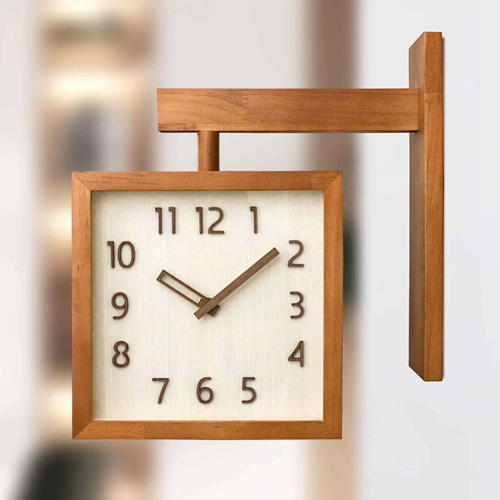 Corner Clock Double Sided Corner Clock Decorative Silent Wooden Simple Battery Powered for Home for Living Room C251126