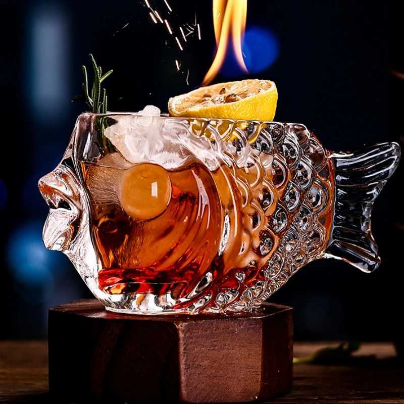 Creative 3D Transparent Fish Shape Bar Cocktail Glass Party Thick Heavy Lovely Smoothies Bowl Cup Cold Drink Tiki Glasses Mug C251126