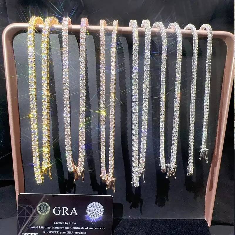 Sparkling VVS Moissanite Tennis Chain Necklace 925 Silver Rose Gold Plated Iced Out Round Cut Jewelry Gift for Women Anniversary