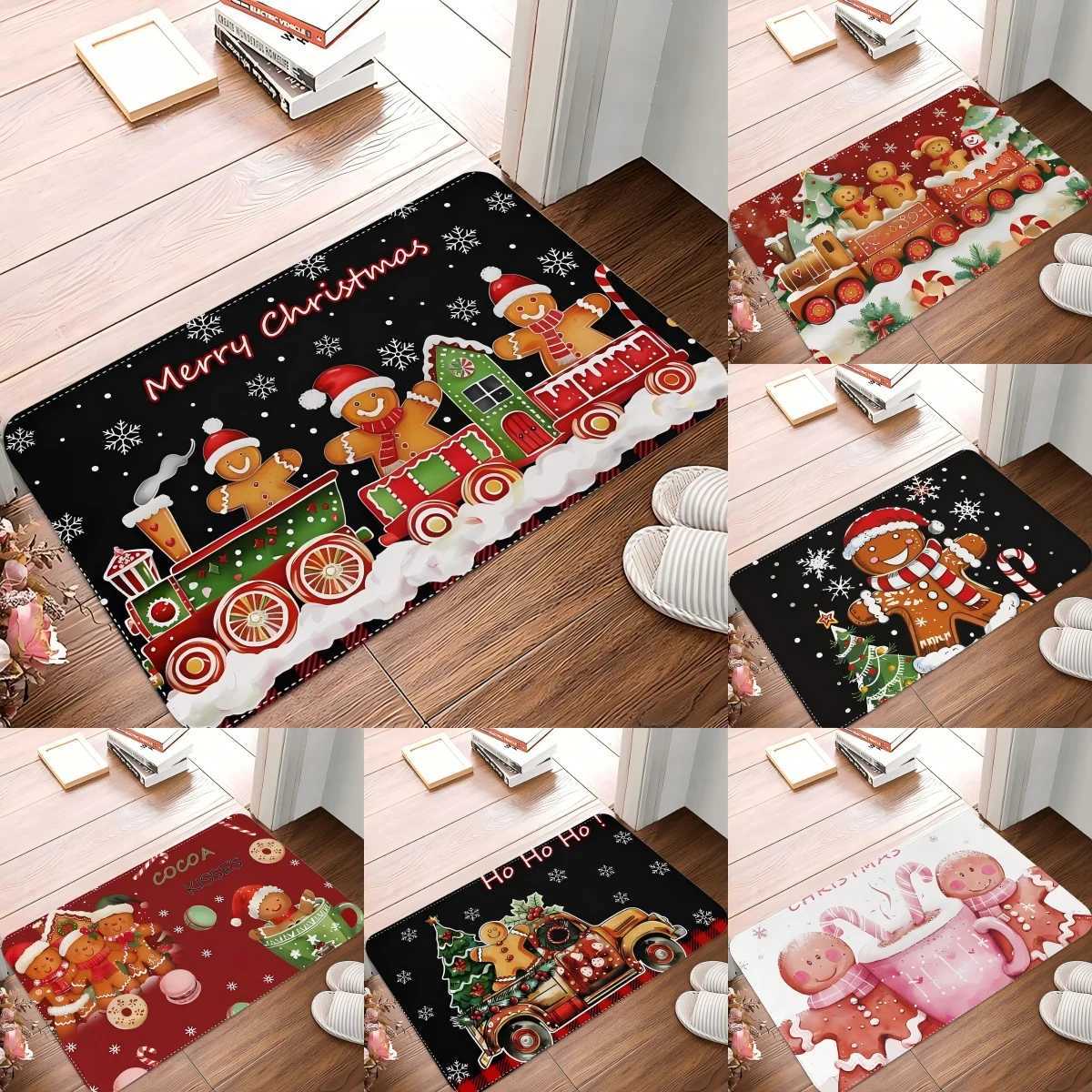 Christmas Gingerbread Man Print Doormat Non-Slip Rugs Carpet Indoor Outdoor Floor Mat Living Room Bedroom Bath Kitchen RugM251126