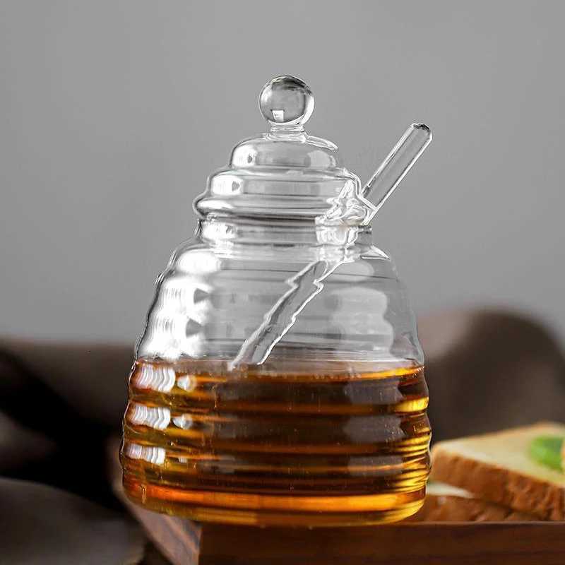 1Set Glass Honeycomb Tank Honey Storage Container With Dipper And Lid Honey Bottle For Home Wedding Party Kitchen Tools Y251126