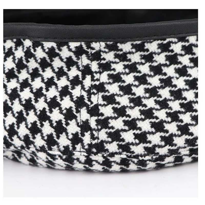 Black and White Plaid Beret Women French Berets Fashion Caps Female Houndstooth Berets Girls Beanie Hat With Adjustable Rope J251125