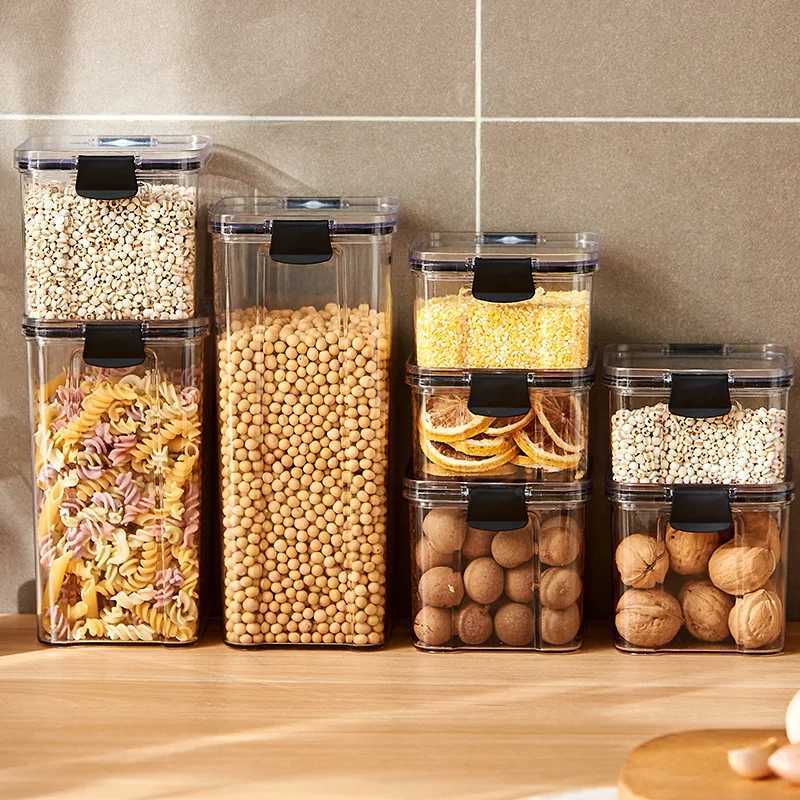 Sealed plastic food storage box cereal candy Dried jars with lid fridge storageTank containers household items kitchen organizer Y251126