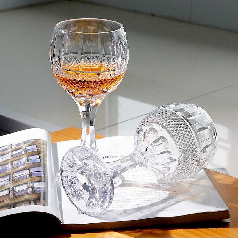 Antiques Style multi colored and hand cut glass crystal hock glass wine glasses with cut stem and base Home Bar Table Decor C251126