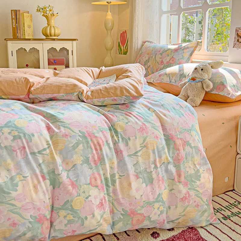 Christmas Pastel Fresh Floral Super Soft 100 Cotton Bedding Set 3Pcs-1 Duvet Cover 2 PillowcasesSkin-friendly ComfortableQuilt Cover Y251126