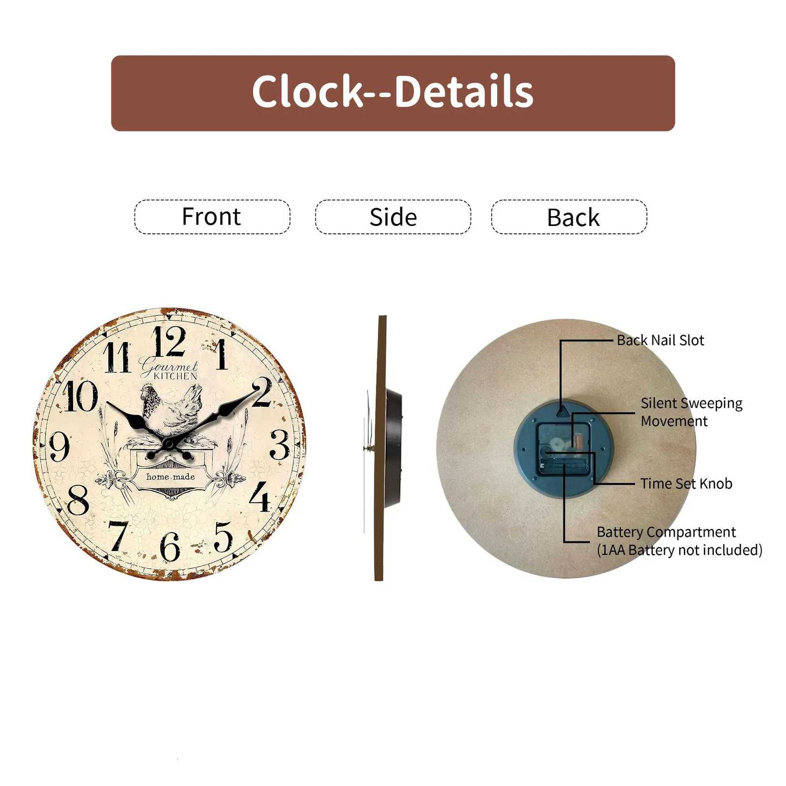 1pc round wooden wall clock a vintage old hen design wall clock home mute clock for living room bedroom room decoration cla C251126