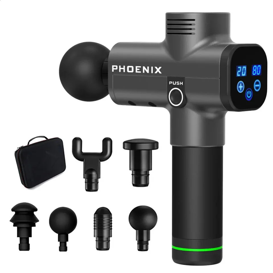 Phoenix A2 Black Massage Gun Electric Body Massage 6 Head LCD Phoenix Massager For Neck Drop Gun Massage 250418