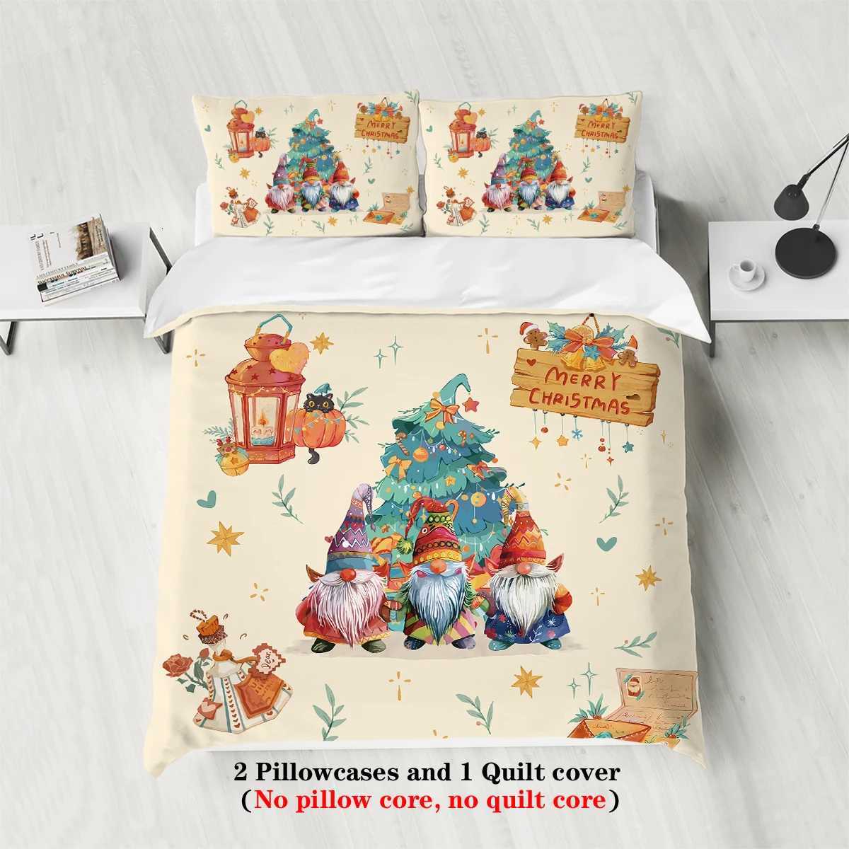 Christmas 3pcs Merry Christmas Print Coreless Bedding Set Soft and Comfortable Multi Size Bedrooms Dormitory Duvet Cover Machine Washable Y251126