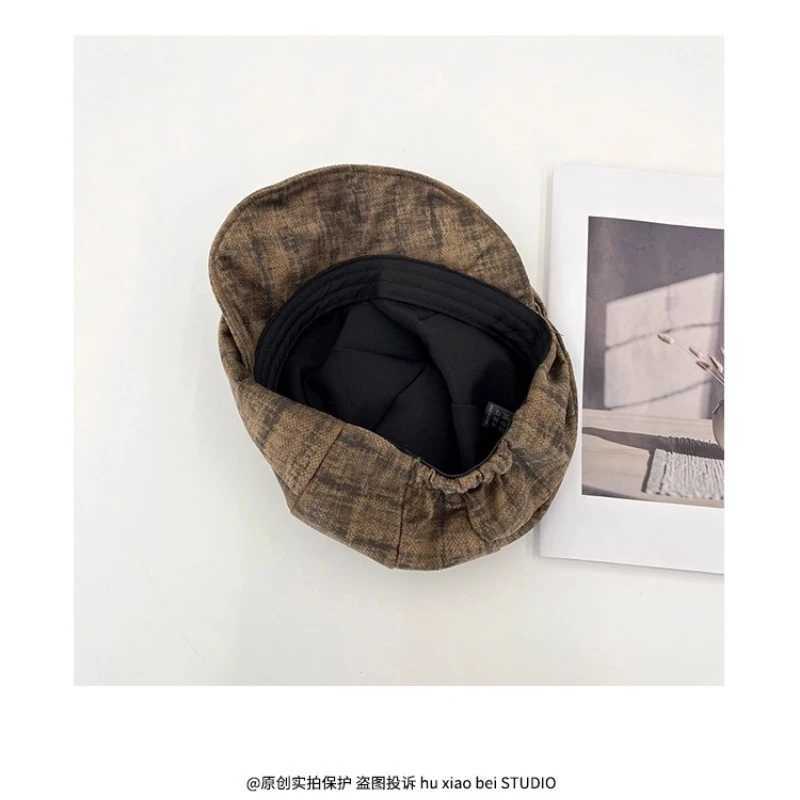Japanese Mixed-color Literary and Artistic Plaid Beret Women Spring and Autumn Large Version Octagonal British Newsboy Cap J251125