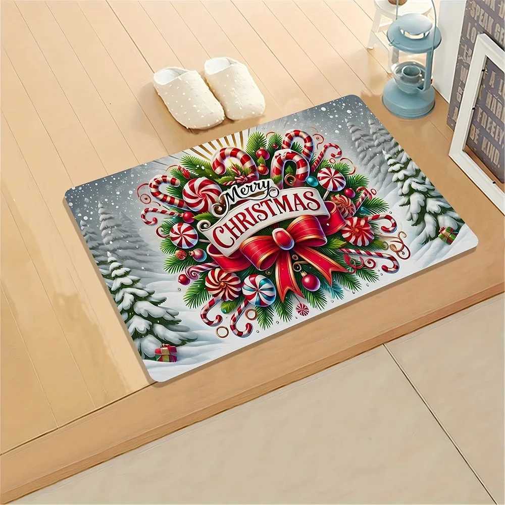 1pc Merry Christmas Candy Cane Welcome Mat - Indoor Outdoor Winter Door Mat for Front Rear EntryM251126
