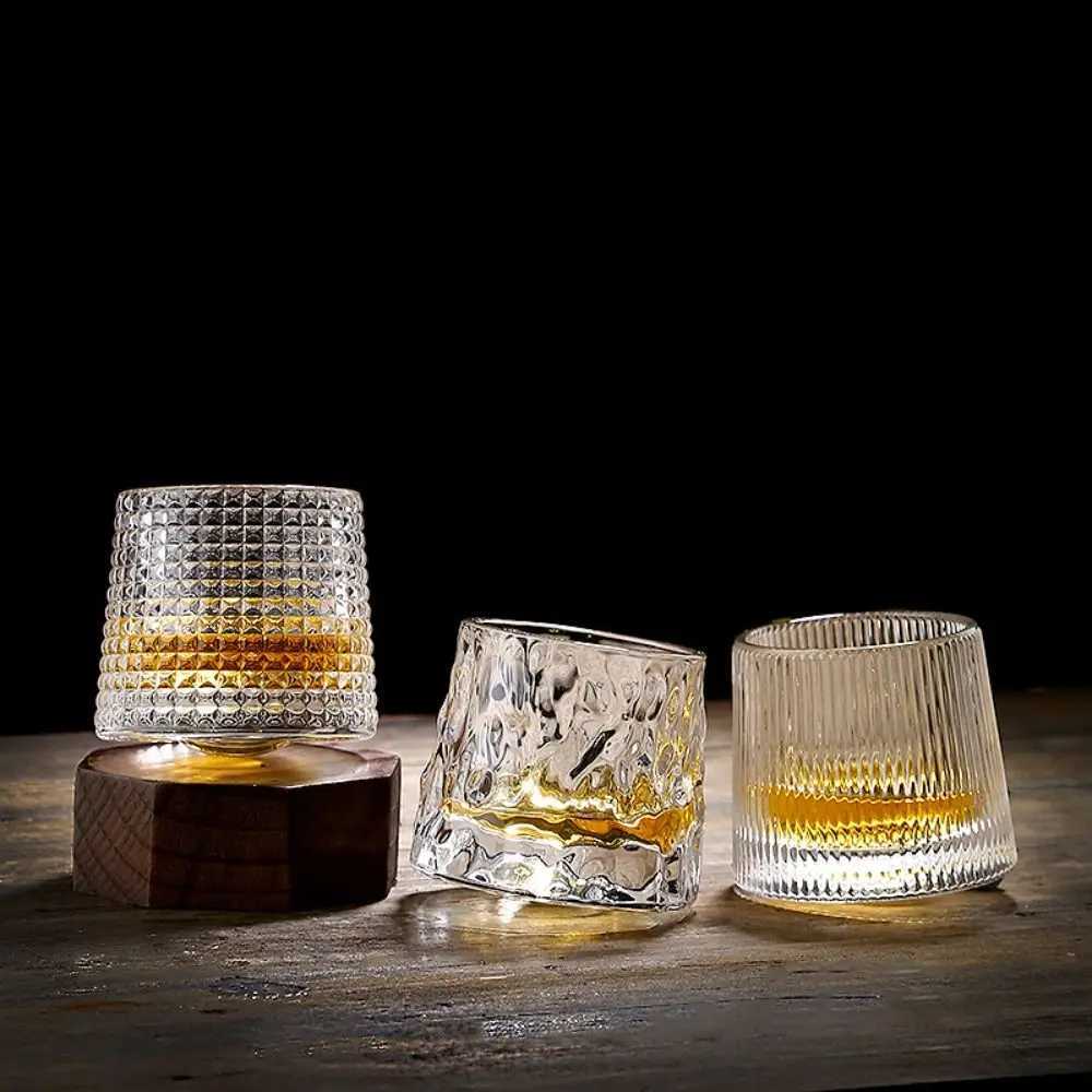 Whiskey Glasses Rotating Whisky Glass with Base 360 Rotate Degrees Crystal Rum Glass for Cocktail Party Drinking Glass C251126