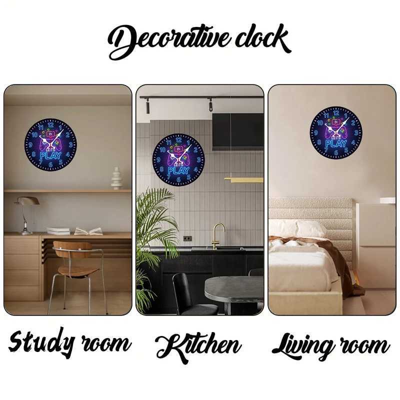 Gaming Console Wooden Round Silent Hanging Wall Clock Suitable For Living Room Office Study Room Bedroom Home Decoration C251126