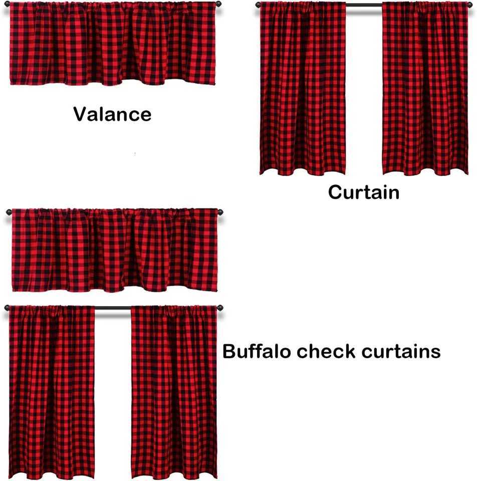 Christmas Buffalo Check Window Curtains Farmhouse Style Gingham Curtain Christmas Plaid Decor Adjustable Shades Rod Pocket Window Valances Y251126