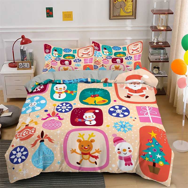 Christmas 3D Merry Christmas King Queen Bedding Set Kids Cartoon Santa Snowman Deer Comforter Cover XMAS Duvet Cover Polyester Quilt Cover Y251126
