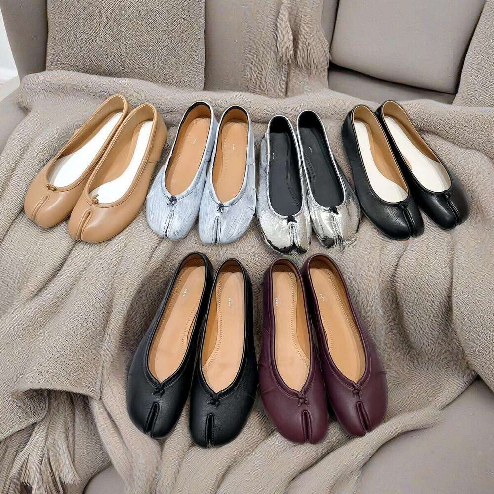 Mirror quality Designer Ballet Flat shoe Mason Womens Mary Jane black white tabi Shoe Luxury Scuffs ballerina Loafer Leather Chunky Heel Wedge Lady Dress shoes