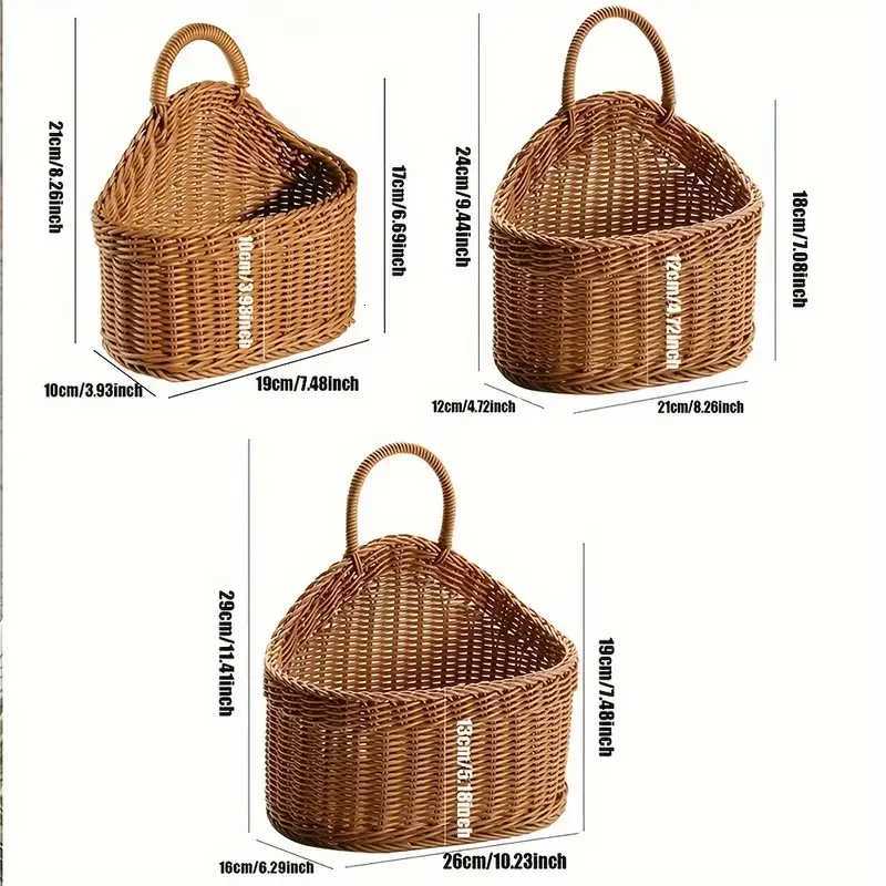 Wall Mounted Vegetable and Fruit Basket Simulated Rattan Hanging Basket Plastic Wall-mounted Hanging Basket Home Decoration Y251126