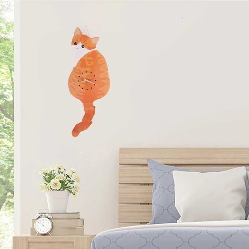for Creative Wall Clock Naughty for Cat Wag Tail Clocks for Home Decoration Cloc C251126