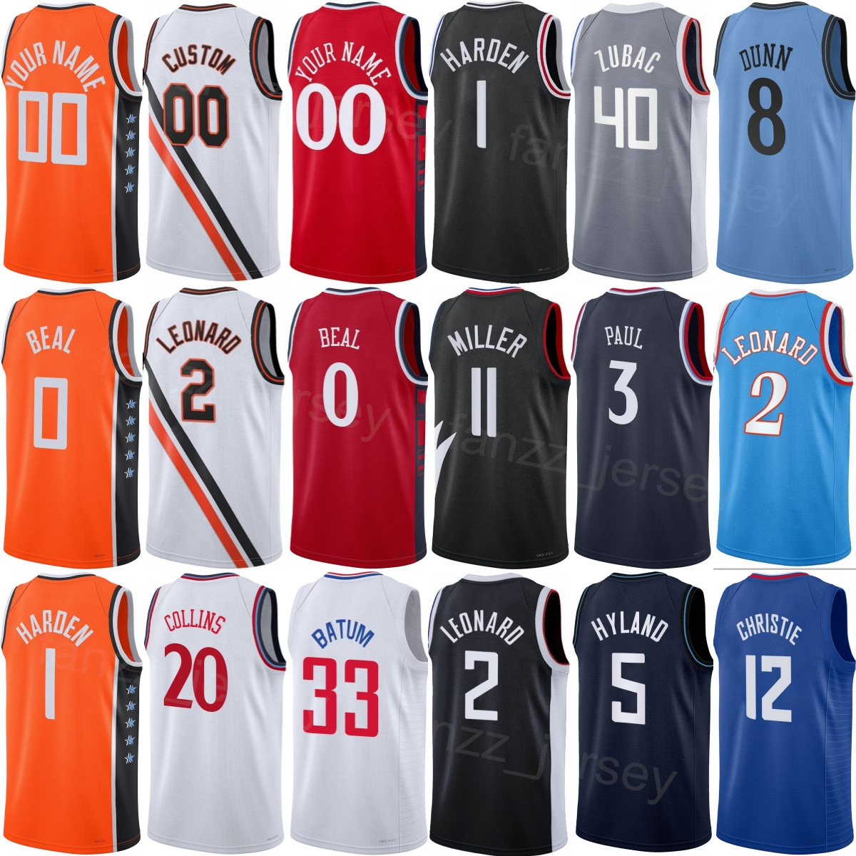Printed Basketball Derrick Jones Jr Jersey 5 Man 2026 City Miller 22 Bogdan Bogdanovic 10 Bradley Beal 0 James Harden 1 Kawhi Leonard 2 John Collins 20 Team Kid Women