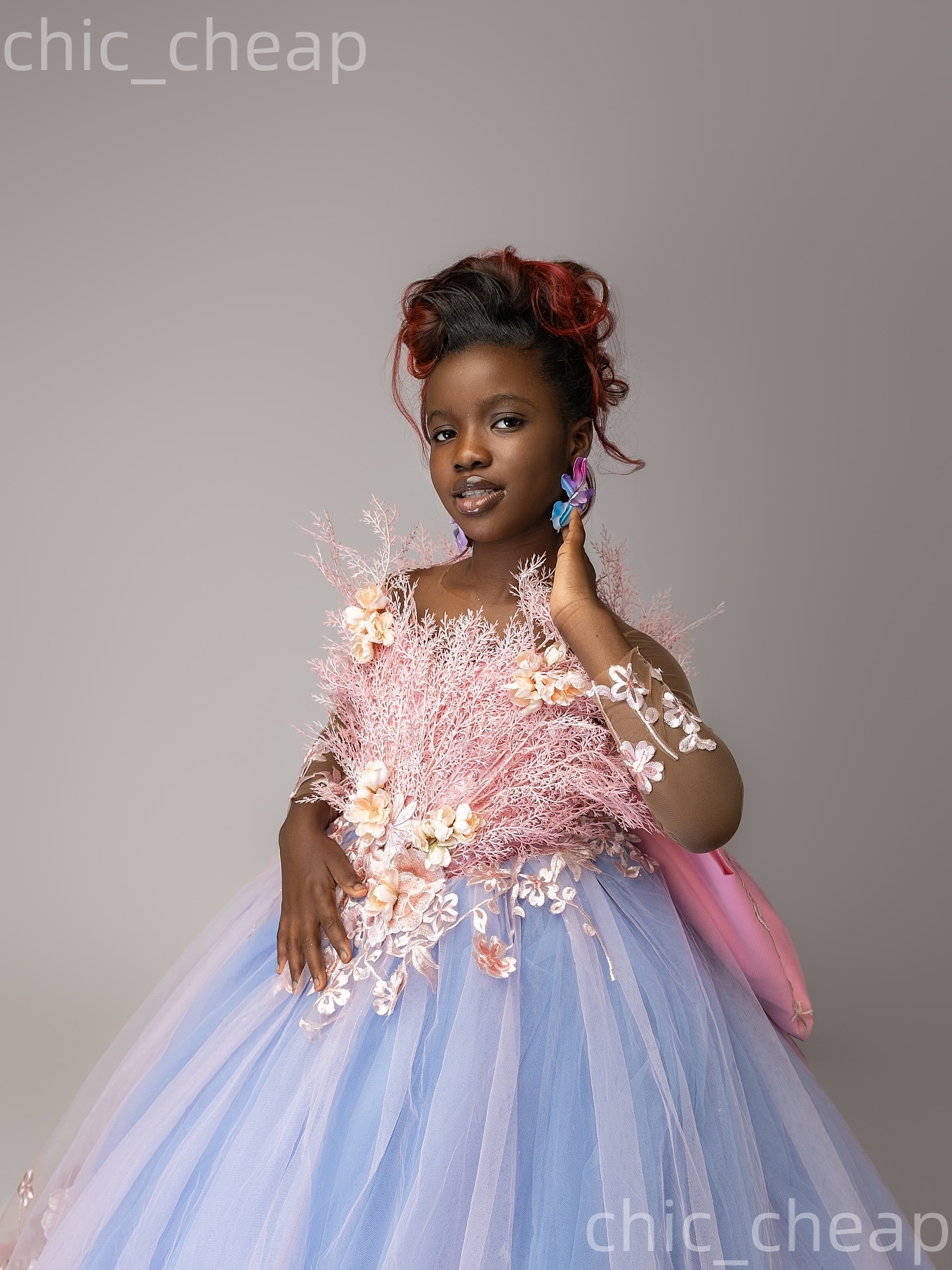 2026 Light Sky Blue Ball Gown Flower Girl Dresses Tulle Flowers Floral Lace Little Girl Christmas Peageant Birthday Christening Tutu Dress Gowns ZJ427