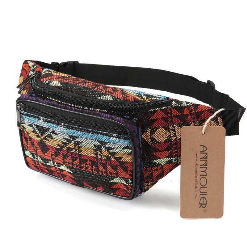 Annmouler Fashion Women Waist Packs 6 Colors Fabric Fanny Pack Double Zipper Chest Bag Bohemian Style Tribal Phone Belt BagT251126