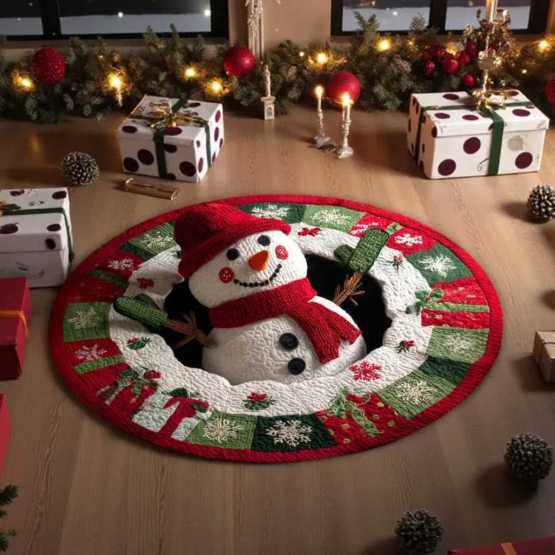 Christmas Snowman 3D Printed Rug Christmas Welcome Round Mat Indoor Rug Christmas Home Holiday Doormat Christmas Gift DecorM251126