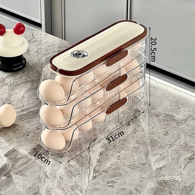 2/3Tiers Refrigerator Egg Organizer Kitchen Beveled-Edge Automatic Rolling Freshness Egg Tray Food Grade Egg Holder Rolling Tray Y251126