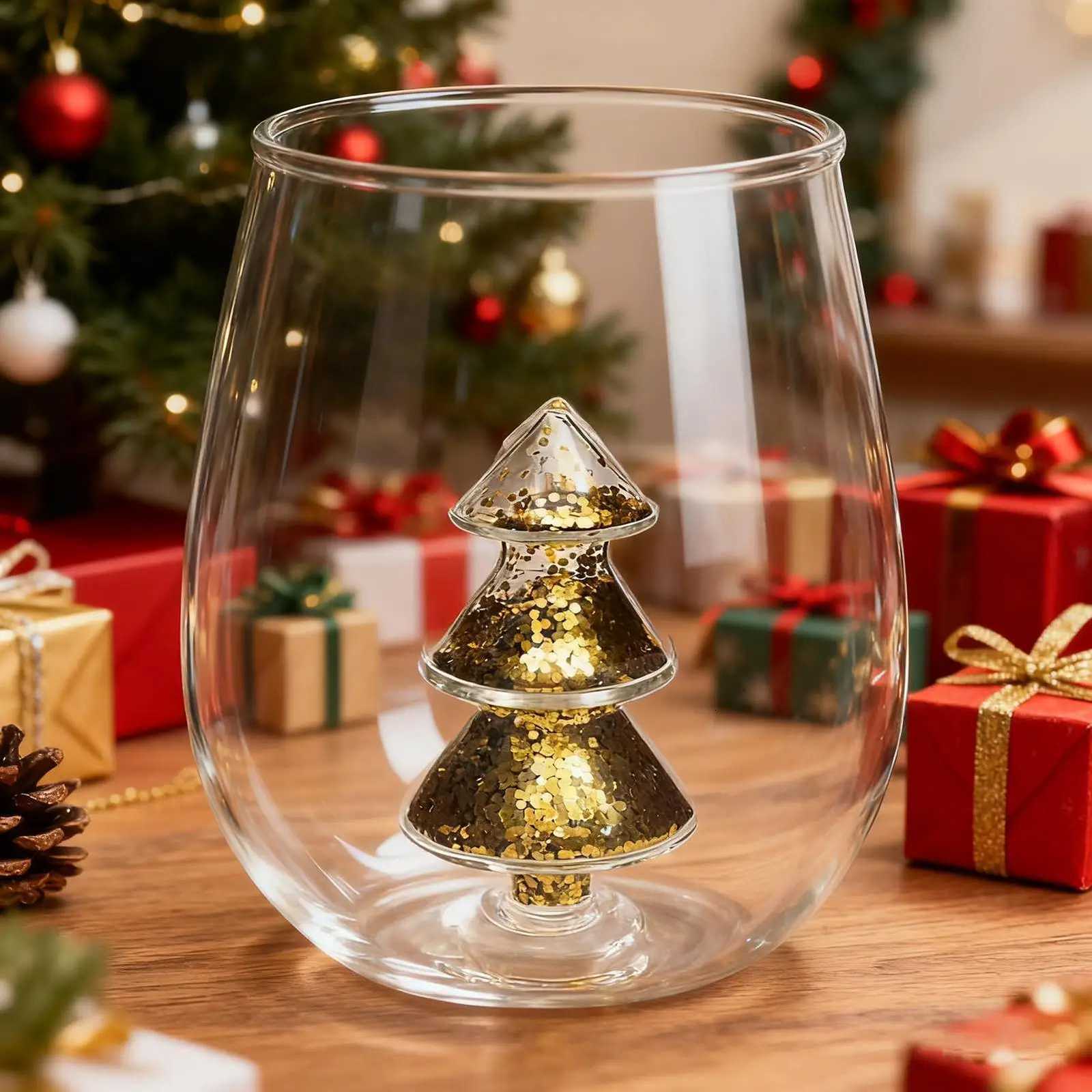Creative Glass Christmas Cup 3D Christmas Tree Inside Mug Wine Glass for Daily Party Drinking Glasses Coffee Milk Mug Lover Gift C251126