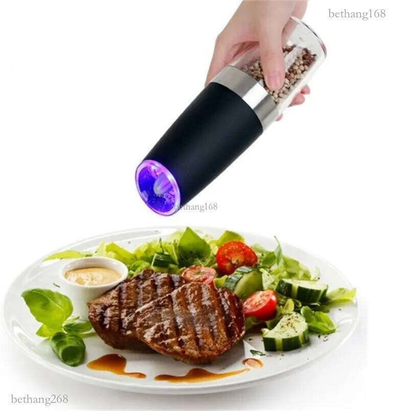 Electric Salt And Pepper Grinder Stainless Steel Mill With Blue LED Light baking 210611
