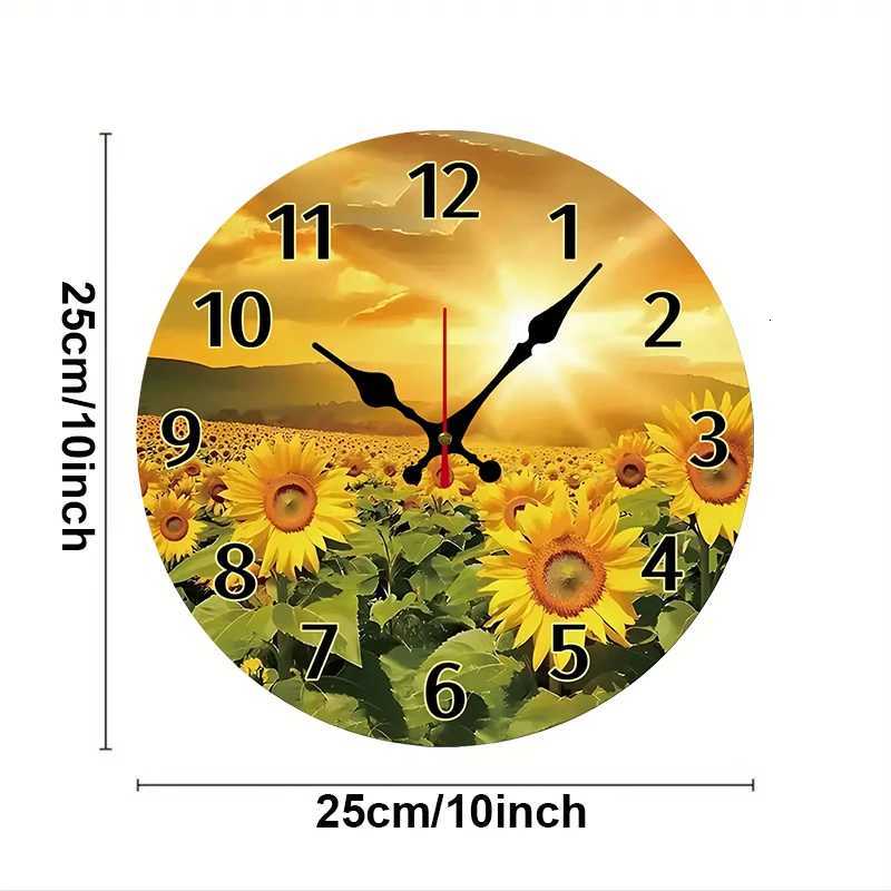 Sunflowers Design Wooden Round Silent Hanging Wall Clock Suitable For Living Room Office Study Room Bedroom Home Decoration C251126