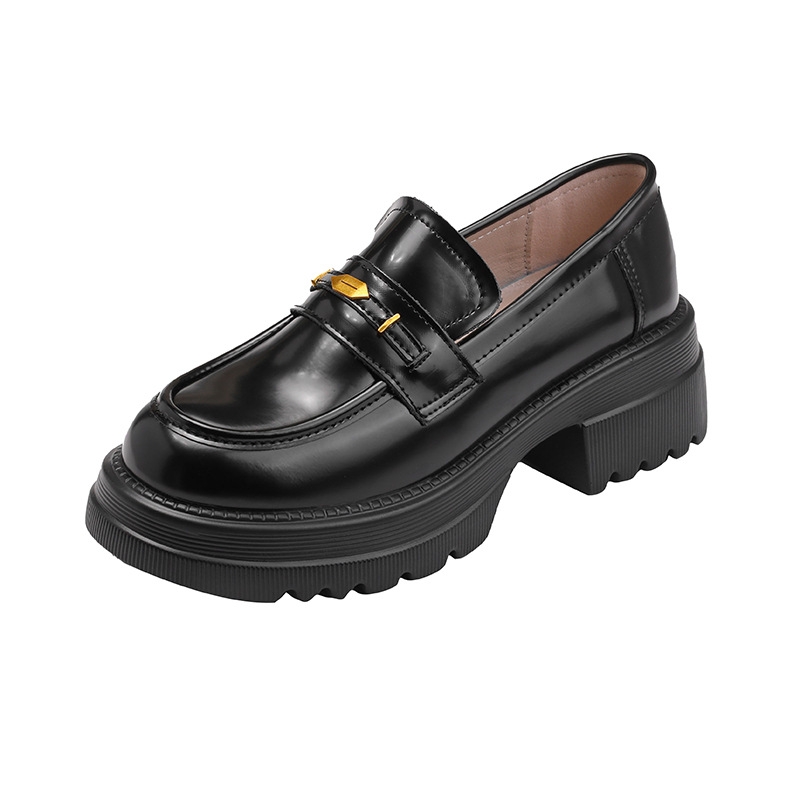designer women new outdoor black shoes casual and fashionable leather thick-soled versatile shoes black