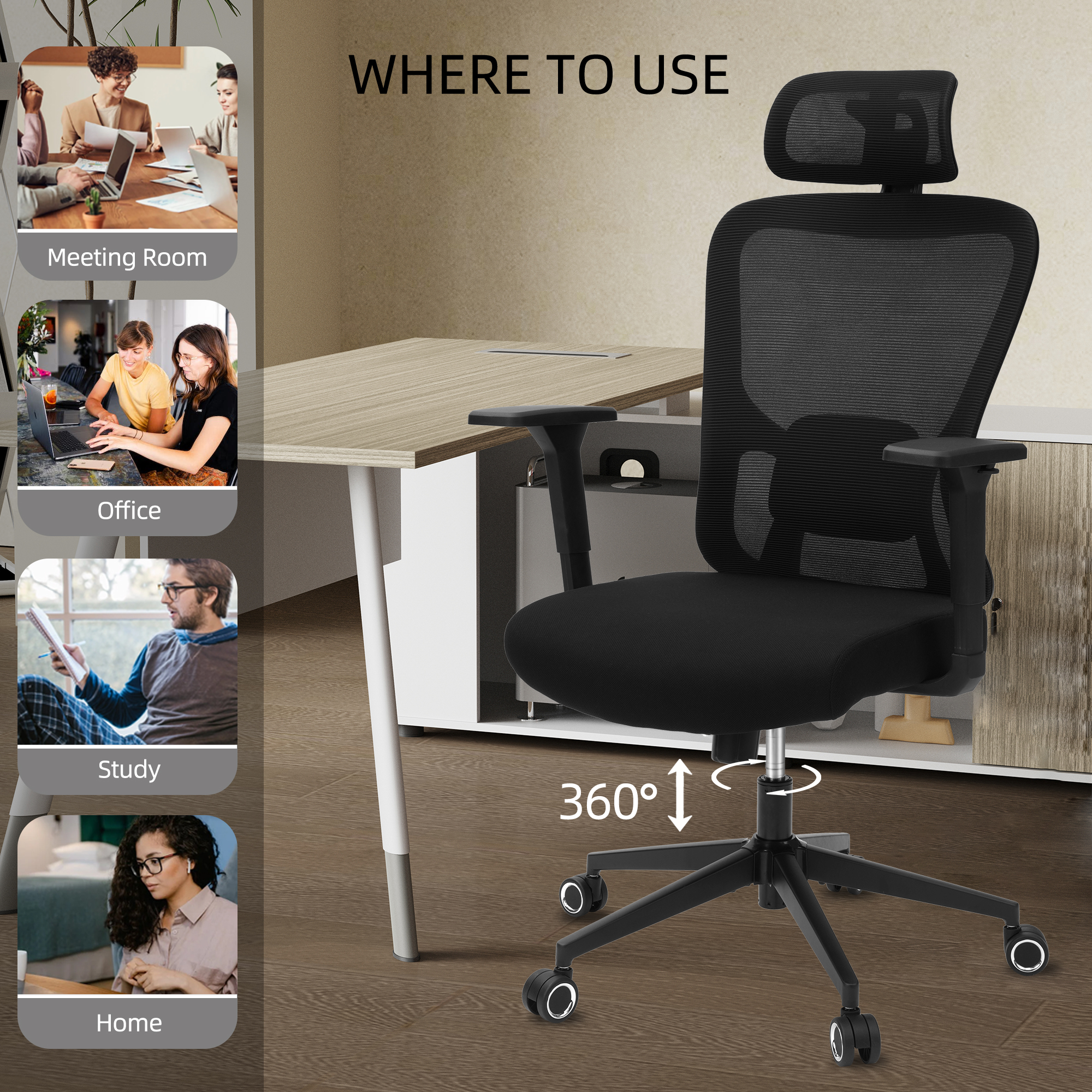 White black multifunctional study chair Stylish White/Black Adjustable Seat with Multiple Functionality - Ideal Study Companion with grab