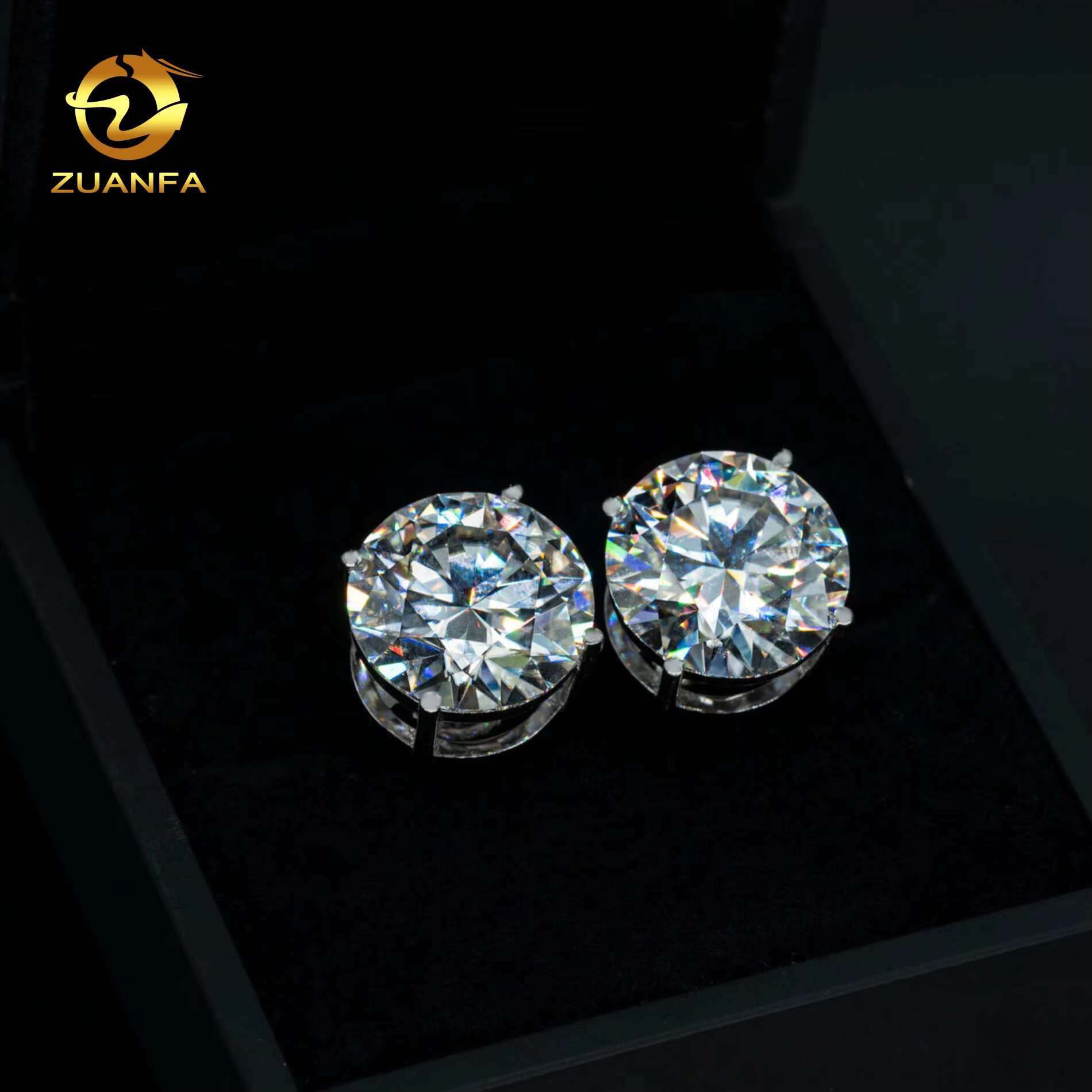 Zuanfa Fashion Moissanite Jewelry Big Size Stud Earrings 8mm 10mm 15mm 4 Claws Screw Back Round Moissanite Earrings 925 Silver