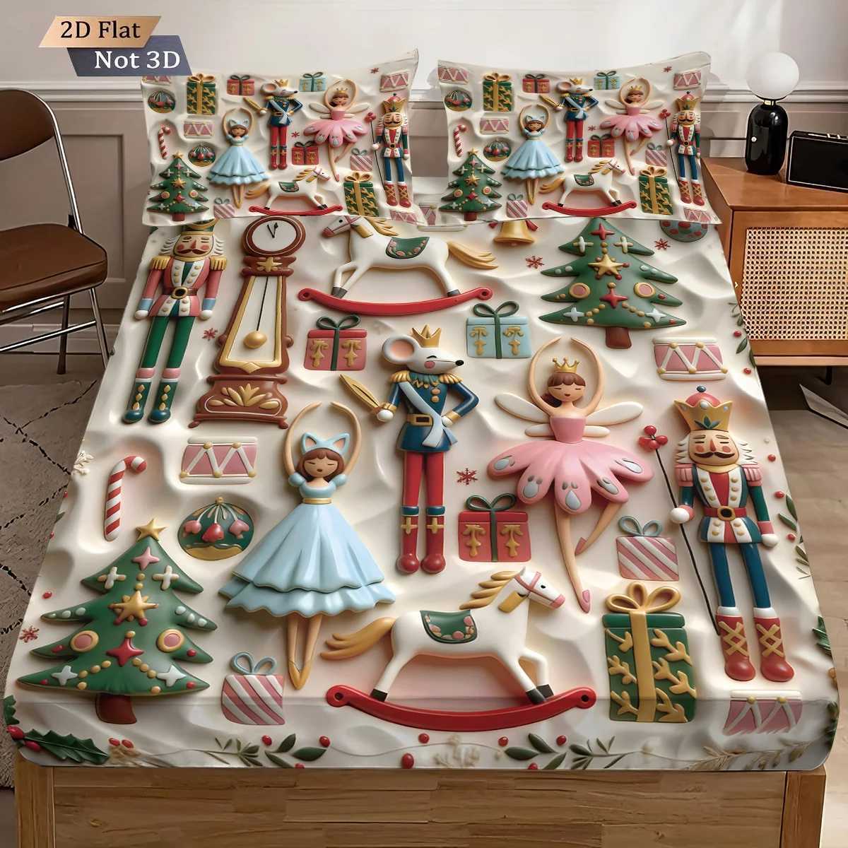 Christmas 3pcs imitation relief Christmas The Nutcracker print coreless bed sheet set multi size bed cover bedroom bedding decoration Y251126