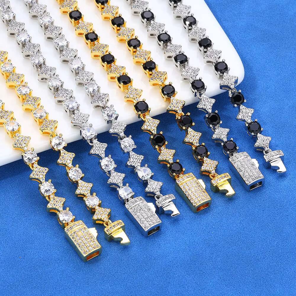 Wholesale Mens S925 Silver Moissanite 6mm Stars Tennis Chain Customizable Hip-Hop Fashion Bracelet for Europe US Cross-Border