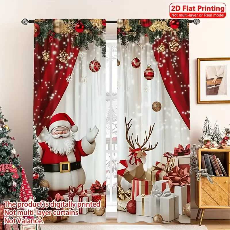 Curtain Christmas 2pcs Christmas curtains with Santa Claus and reindeer patterns vivid design for Christmas family windows filter polyester Y251126