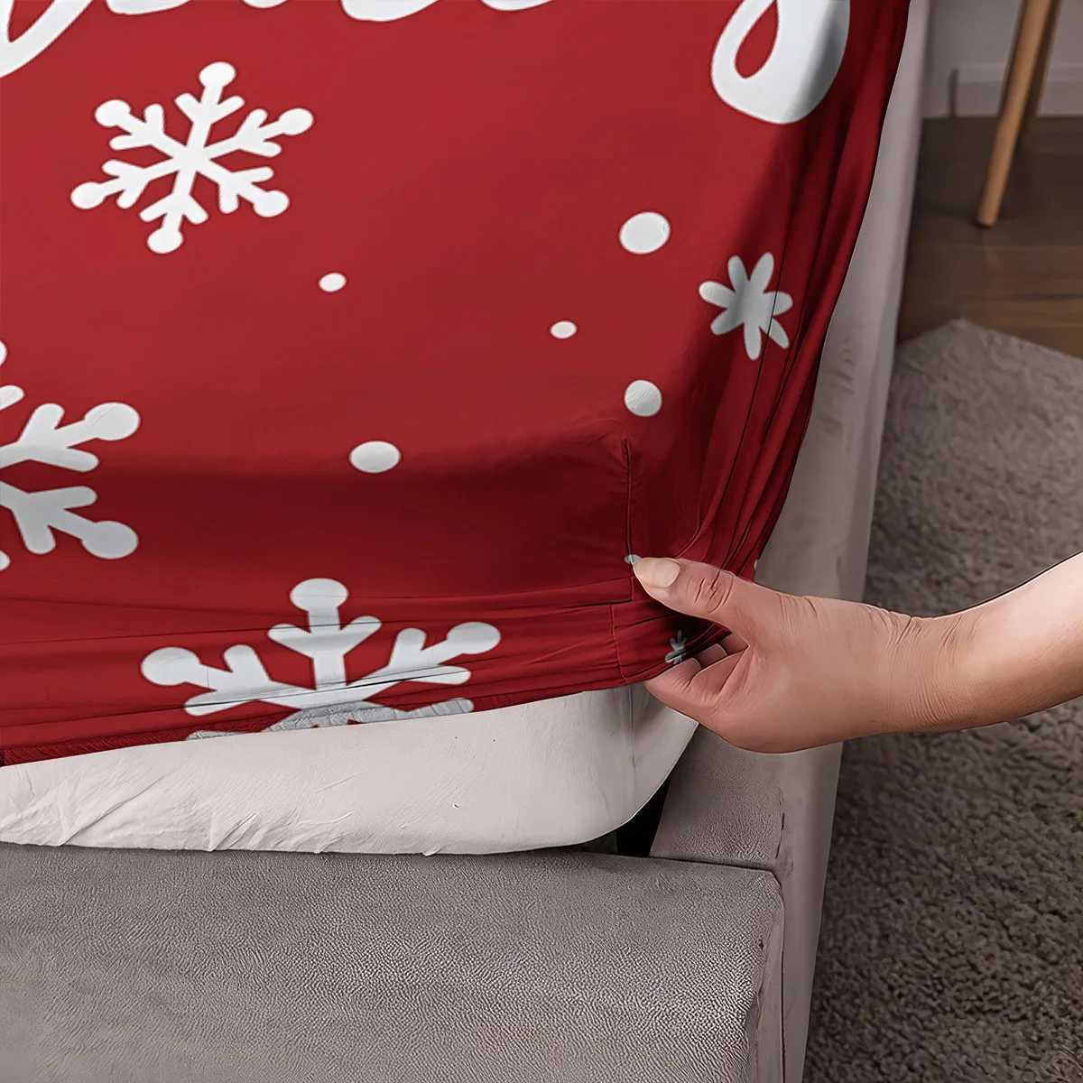 Christmas 3pcs Merry Christmas red print coreless Fitted Shee set multiple size soft bedcover bedroom bedding decorations machine washable Y251126