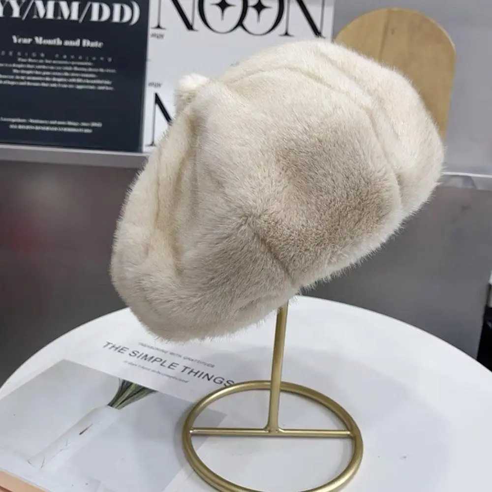 Elegant Plush Berets Outdoor Windproof Octagonal Cap Soft Fluffy Painter Hat Woolen Pumpkin Beanie Cap Imitation Mink Fur Hat J251125