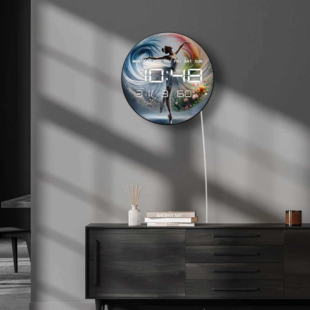 Ballerina Girl Dancer LED Auto Dimming Digital Clock Wall Desk Use Electric Clock with Timer Calendar Date Temperature Humidity C251126