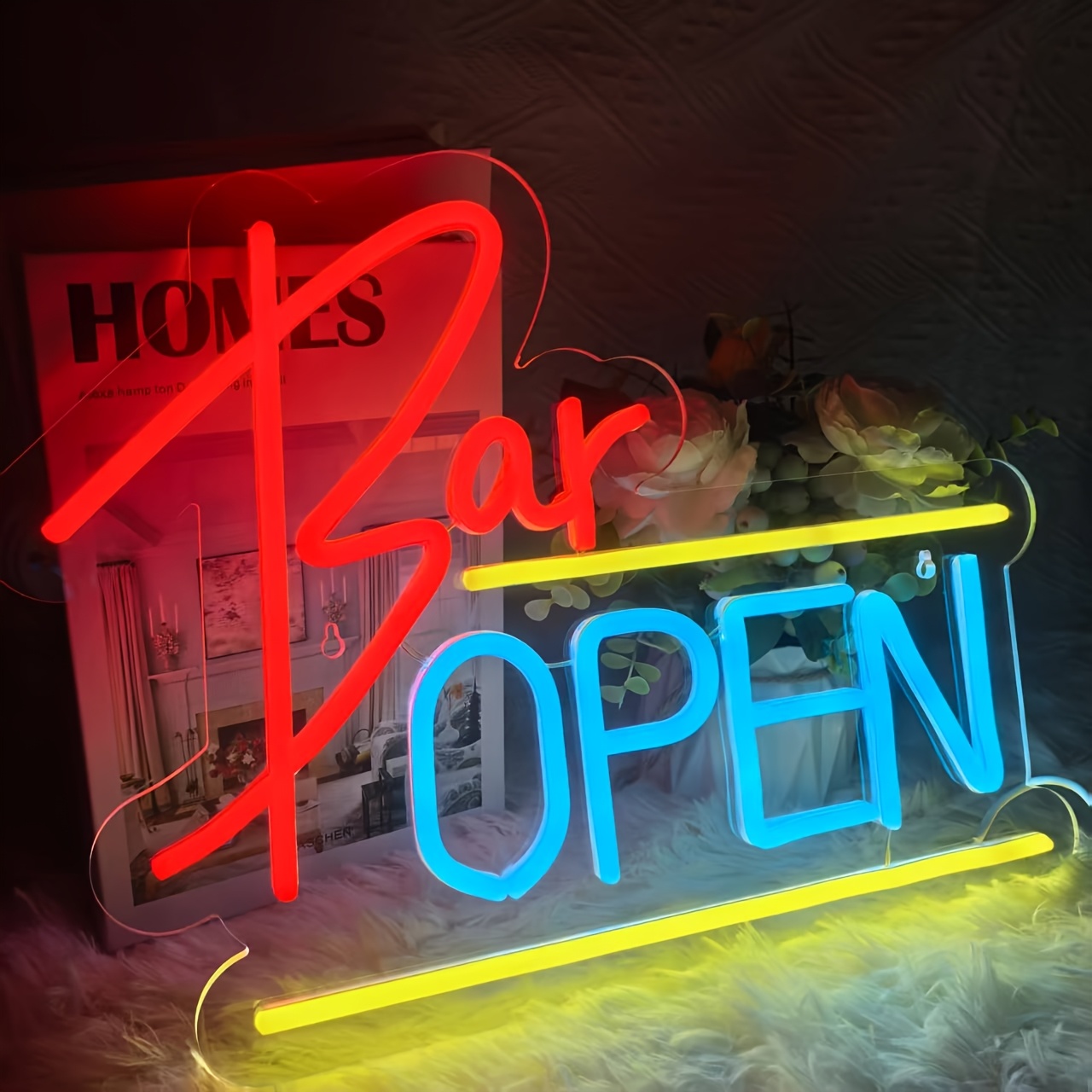 Open Door Neon Sign. Dimmable LED, bright and highly visible "We're Open" neon sign. Equipped with an on/off switch. Suitable for comme