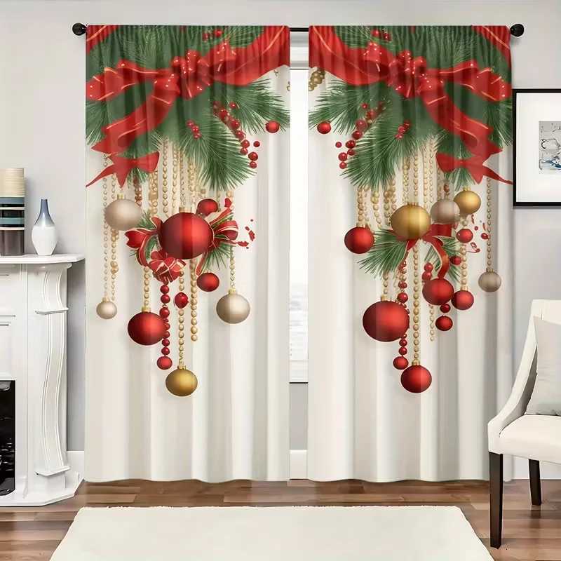 Curtain Christmas 2pcs Christmas Ornament Curtains Thermal Insulated Privacy DesignPolyester Holiday Window DecorFestive Home DecorRod Pocket Y251126