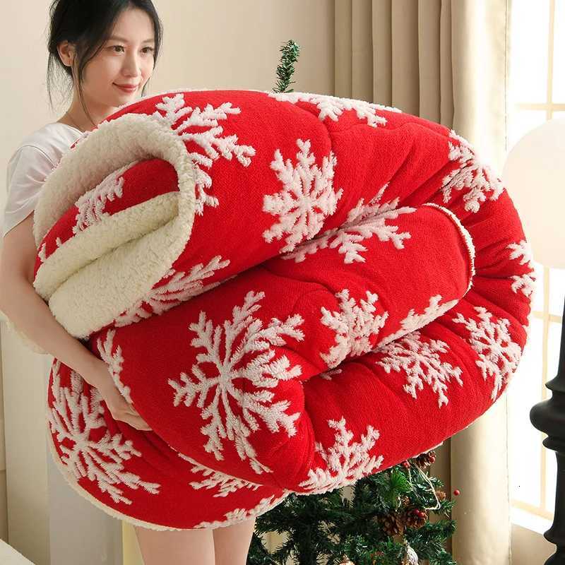 Christmas Christmas Style Thick Winter Blanket for Bed Soft Warm Snowflake Fleece Comforter Double Size Faux Lambswool Sleeping Blankets Y251126