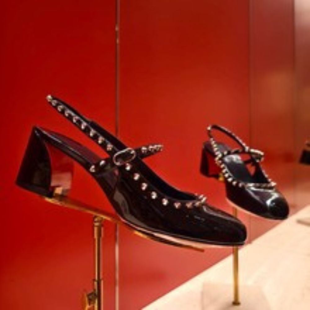 Women's Black Patent Leather Studded Mary Jane Slingback Block Heel Sandals, Edgy Evening Party Footwear---168-12