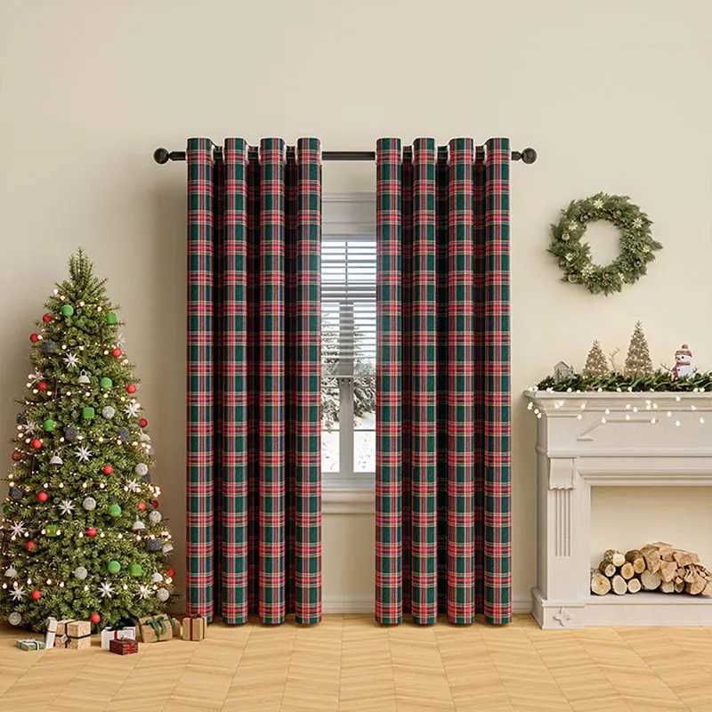 Christmas 1 Panel line grid curtain suitable for living room and bedroom decoration Y251126