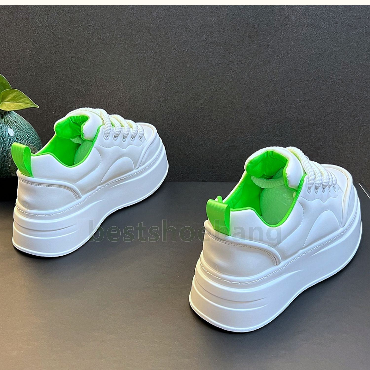 Minimalist Style Designer Sneakers Mens Shoes Classic White Green Thick-Soled Height-Boosting Outdoor Trainers Size 39-44