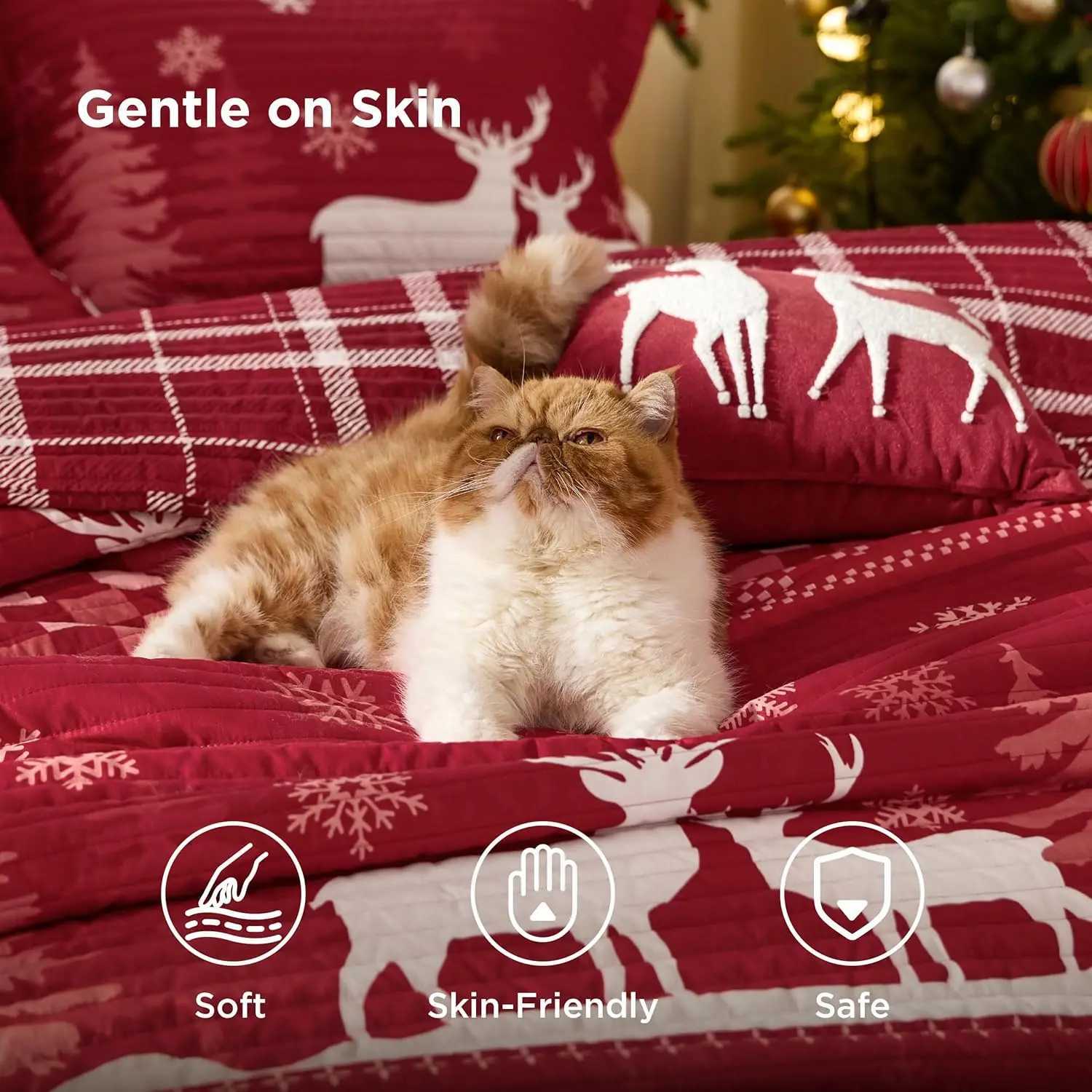 Christmas Christmas Quilt Bedding Set Red King Size Reversible Quilt Set with Snow and Reindeer Pattern Soft Microfiber Lightweight Bedspr Y251126