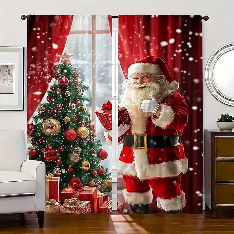 Curtain Christmas Santa Claus Christmas Tree - Pole bag curtains bedroom and living room decoration home decoration Christmas decoration Y251126