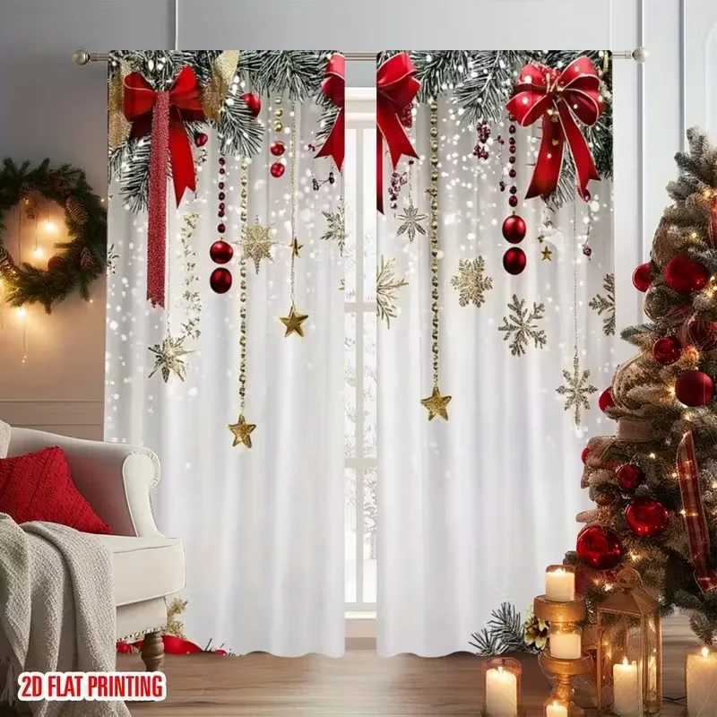 Curtain Christmas 2pcs Festive Christmas Ornament Curtains Decorative LightFiltering Polyester Christmas Window Room Decor Rod Pocket Y251126
