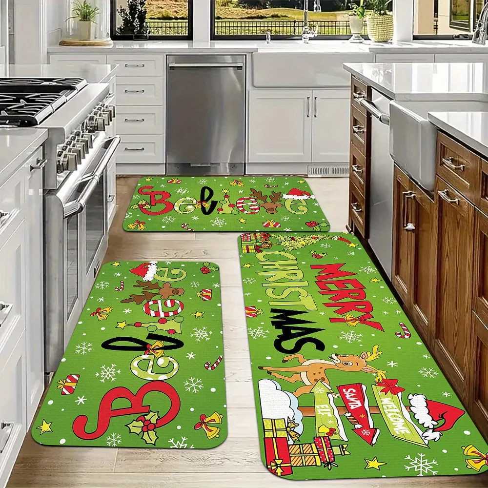Reindeer Snowflake Christmas Kitchen Mat Anti-Fatigue Flannel Machine Rug for Living Room Bedroom Dining DecorM251126