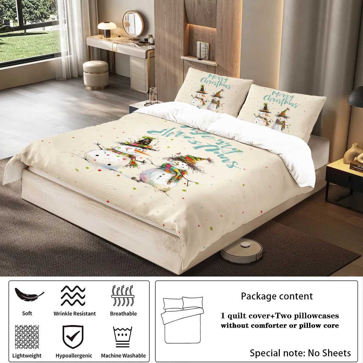 Christmas 3pcs Merry Christmas snowman themed bedding set 1duvet cover2pillowcase for teenagers and adults bedroom Christmas gift Y251126