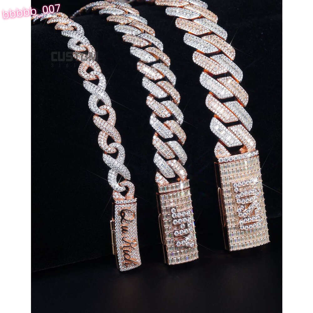 Sell Men Jewelry Gold Plated 3 Row Stones Vvs Moissanite Miami Cuban Link Chain Necklace Moissanite Mens Chain